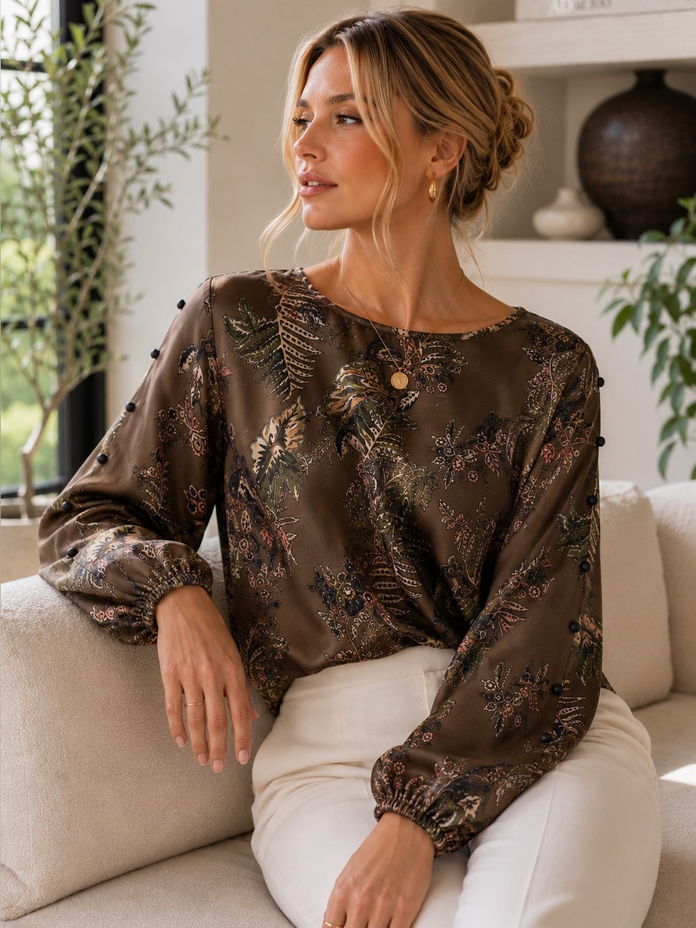 Banana Republic Botanical Floral Blouse Balloon Sleeve Cottagecore Chic Office